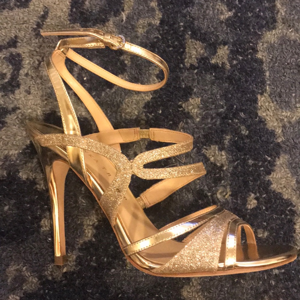 Gold Metallic Leather Heels, Size 7.5